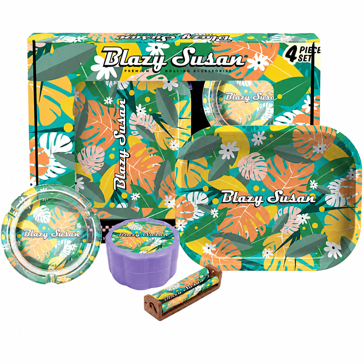 SET 4 EN 1 BLAZY SUSAN DE BANDEJA, GRINDER, ROLADORA Y CENICERO